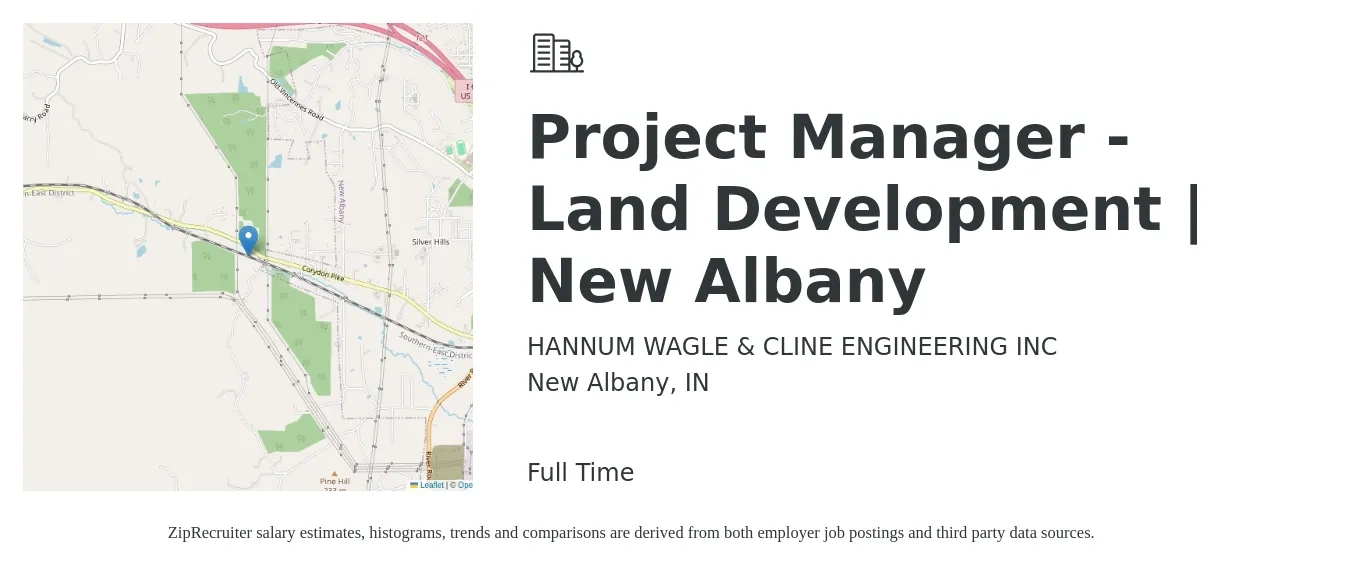 HANNUM WAGLE & CLINE ENGINEERING INC job posting for a Project Manager - Land Development | New Albany in New Albany, IN with a salary of $92,600 to $119,900 Yearly with a map of New Albany location.