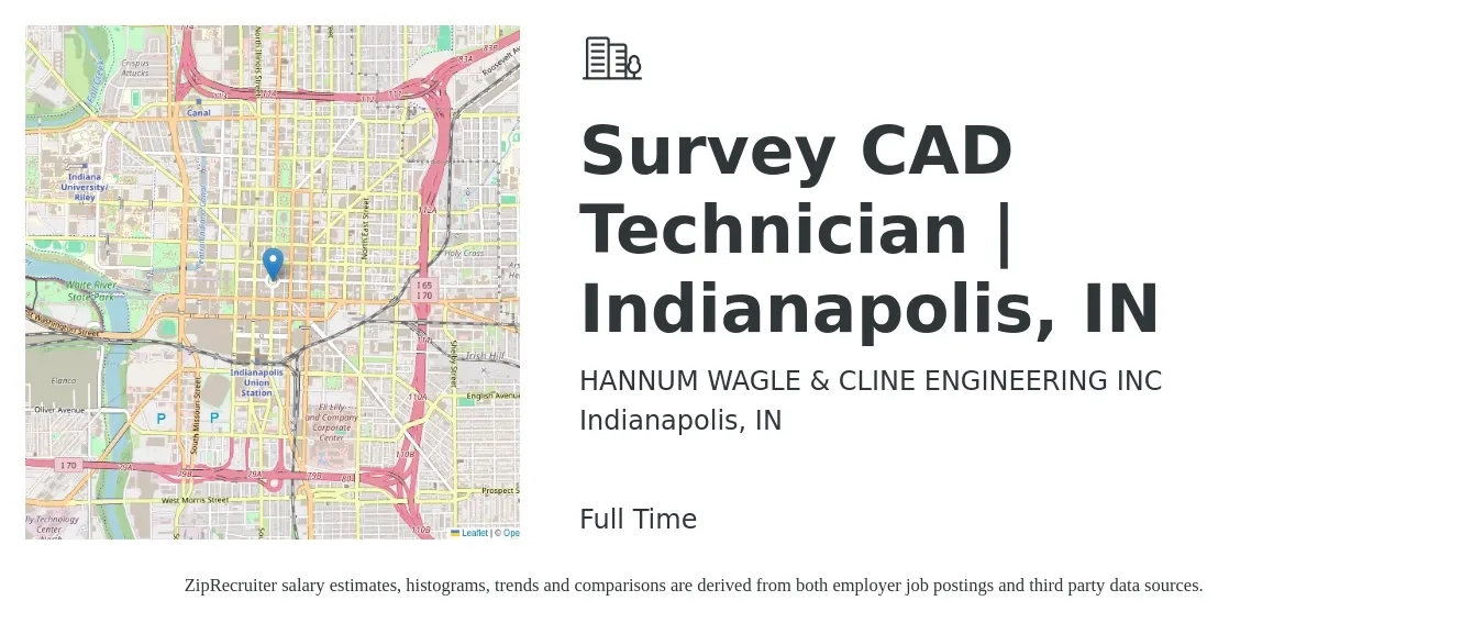HANNUM WAGLE & CLINE ENGINEERING INC job posting for a Survey CAD Technician | Indianapolis, IN in Indianapolis, IN with a salary of $21 to $31 Hourly with a map of Indianapolis location.