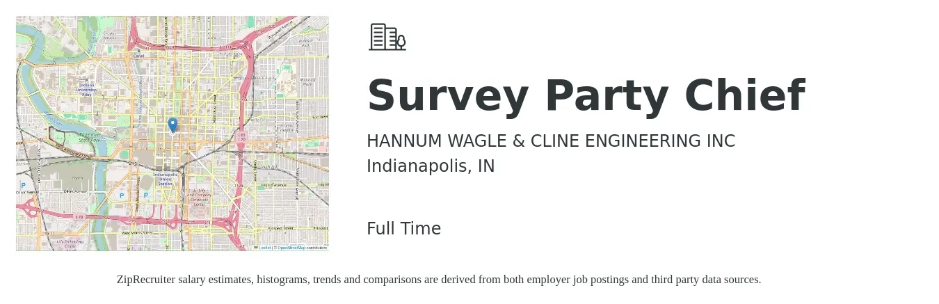 HANNUM WAGLE & CLINE ENGINEERING INC job posting for a Survey Party Chief in Indianapolis, IN with a salary of $24 to $36 Hourly with a map of Indianapolis location.