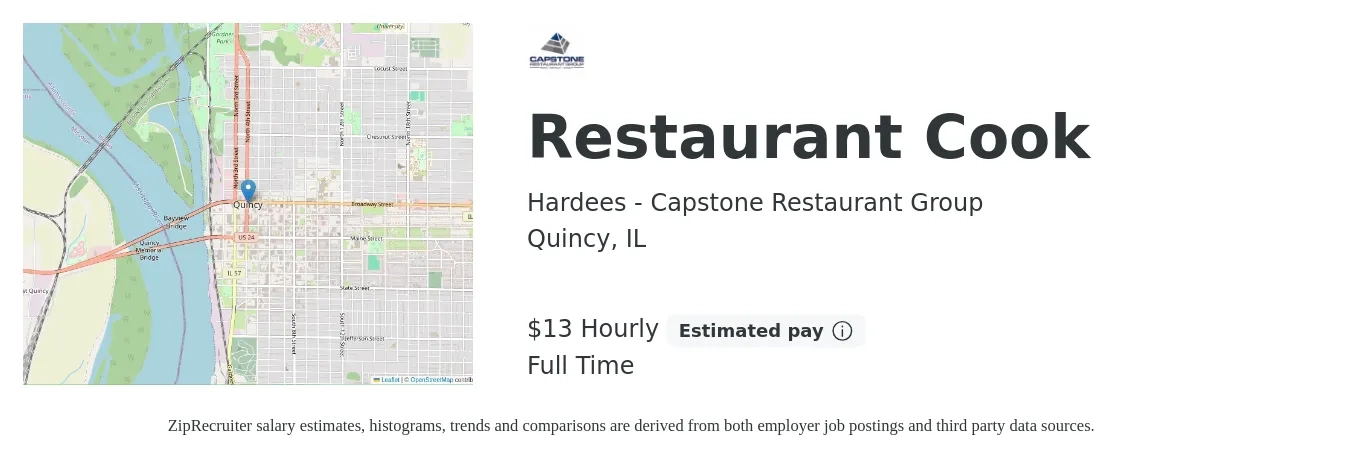 Hardees - Capstone Restaurant Group job posting for a Restaurant Cook in Quincy, IL with a salary of $14 to $14 Hourly with a map of Quincy location.