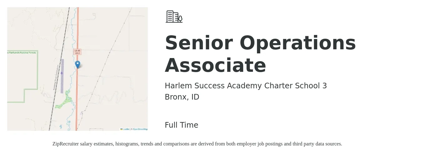 Harlem Success Academy Charter School 3 job posting for a Senior Operations Associate in Bronx, ID with a salary of $18 to $32 Hourly with a map of Bronx location.