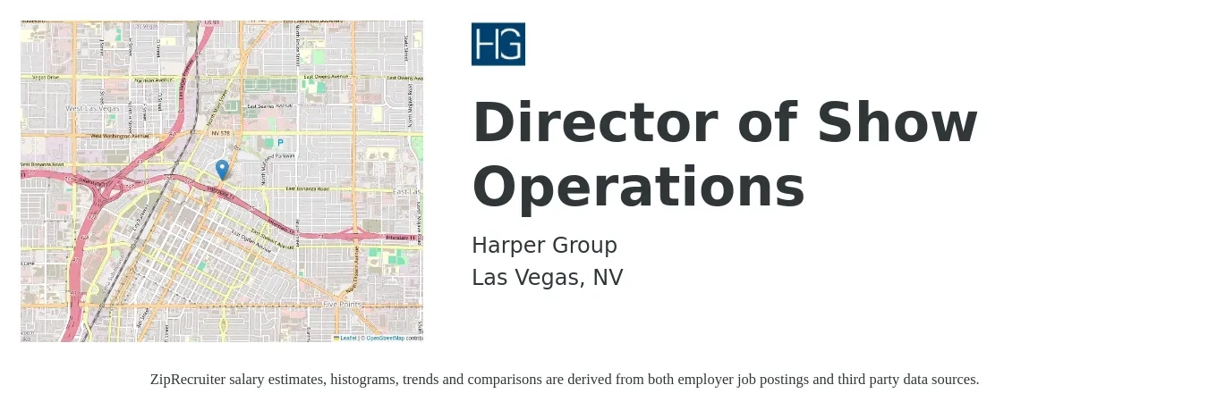 Harper Group job posting for a Director of Show Operations in Las Vegas, NV with a salary of $80,000 to $90,000 Yearly with a map of Las Vegas location.
