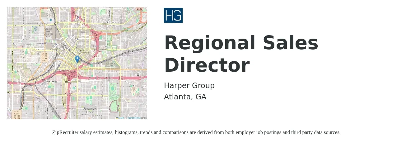 Harper Group job posting for a Regional Sales Director in Atlanta, GA with a salary of $80,000 to $90,000 Yearly with a map of Atlanta location.