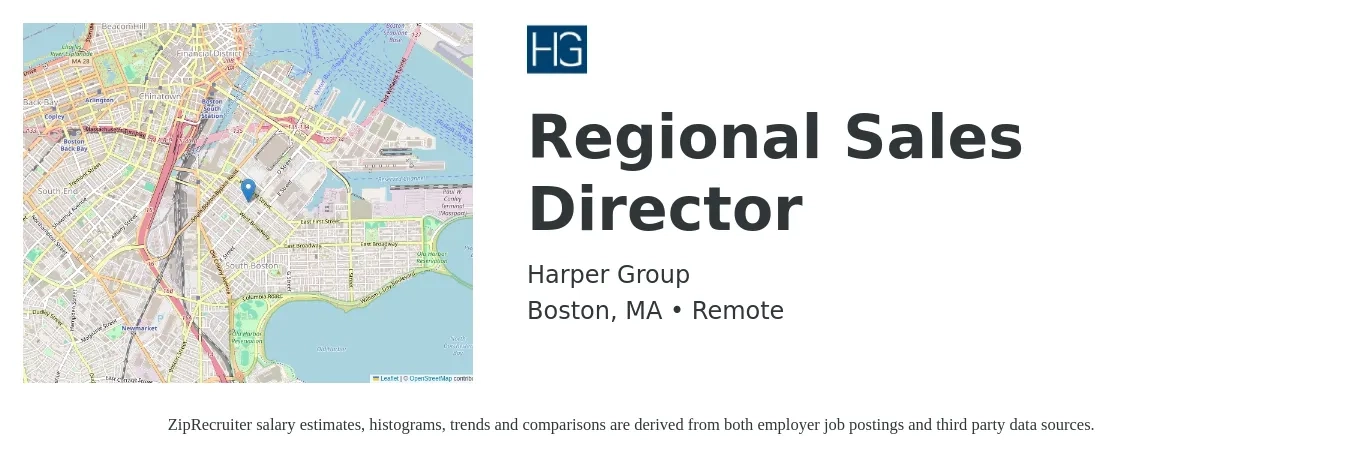 Harper Group job posting for a Regional Sales Director in Boston, MA with a salary of $80,000 to $90,000 Yearly with a map of Boston location.