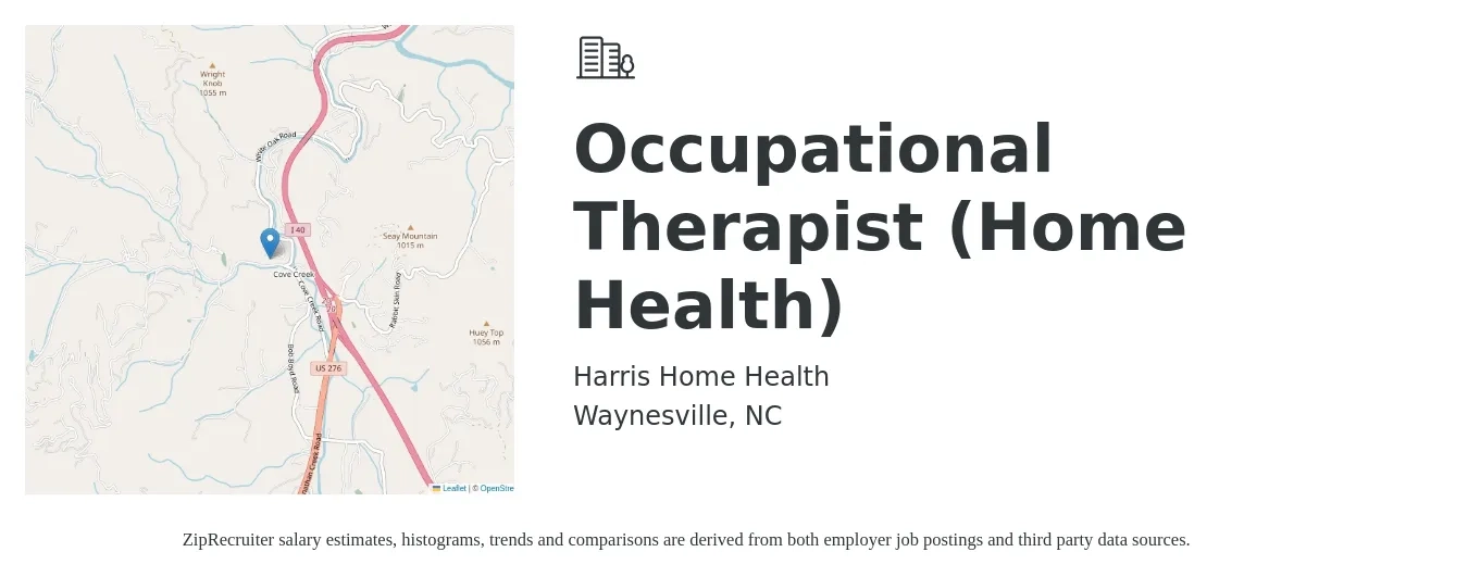 Harris Home Health job posting for a Occupational Therapist (Home Health) in Waynesville, NC with a salary of $63,000 Yearly with a map of Waynesville location.
