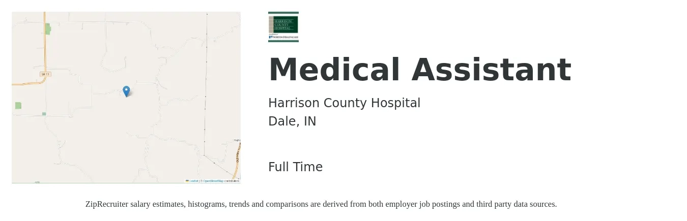 Harrison County Hospital job posting for a Medical Assistant in Dale, IN with a salary of $16 to $21 Hourly with a map of Dale location.