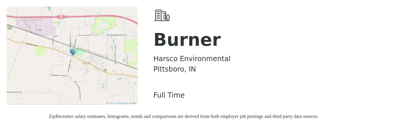 Harsco Environmental job posting for a Burner in Pittsboro, IN with a salary of $16 to $28 Hourly with a map of Pittsboro location.