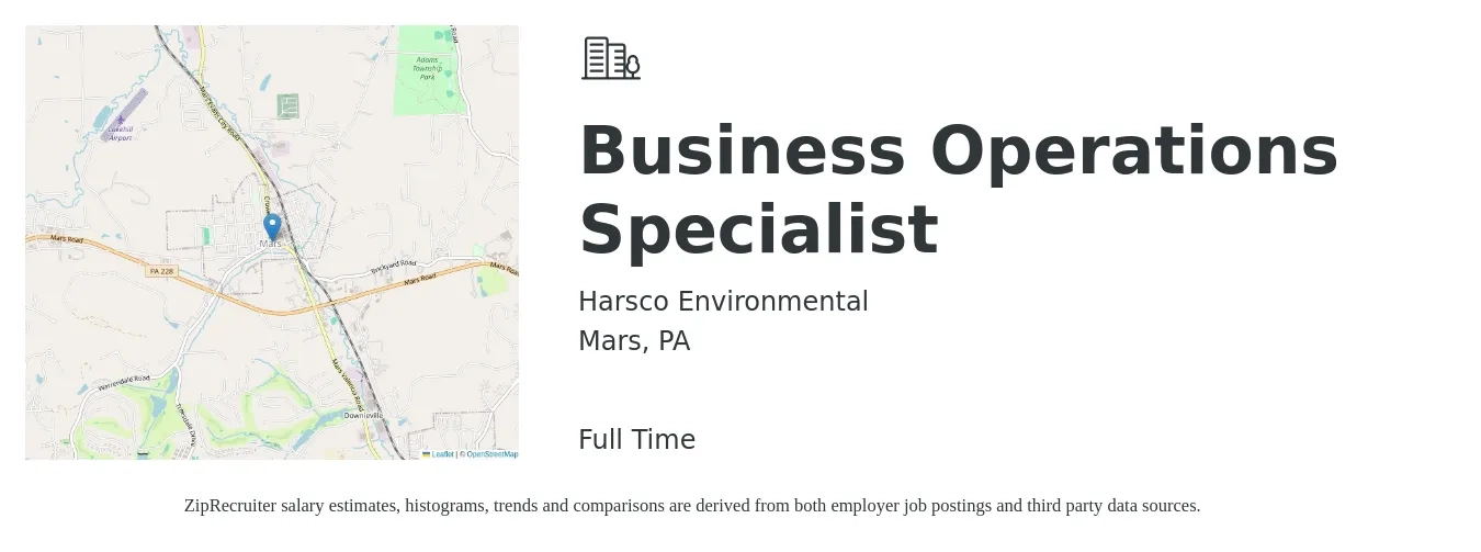 Harsco Environmental job posting for a Business Operations Specialist in Mars, PA with a salary of $95,300 to $112,700 Yearly with a map of Mars location.