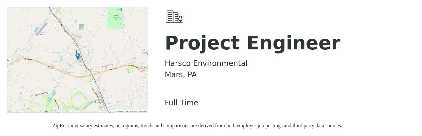 Harsco Environmental job posting for a Project Engineer in Mars, PA with a salary of $71,600 to $100,100 Yearly with a map of Mars location.