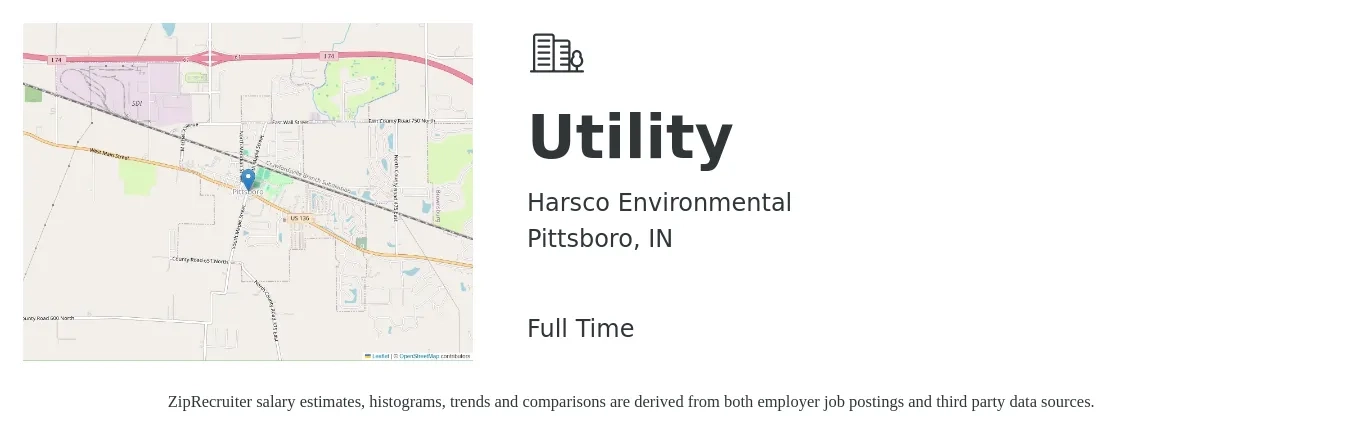 Harsco Environmental job posting for a Utility in Pittsboro, IN with a salary of $15 to $22 Hourly with a map of Pittsboro location.