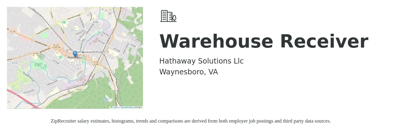 Hathaway Solutions Llc job posting for a Warehouse Receiver in Waynesboro, VA with a salary of $16 to $19 Hourly with a map of Waynesboro location.