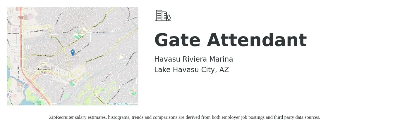 Havasu Riviera Marina job posting for a Gate Attendant in Lake Havasu City, AZ with a salary of $14 Hourly with a map of Lake Havasu City location.