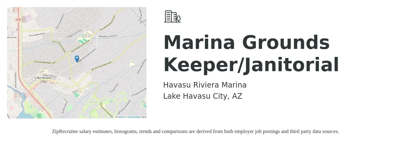 Havasu Riviera Marina job posting for a Marina Grounds Keeper/Janitorial in Lake Havasu City, AZ with a salary of $14 to $18 Hourly with a map of Lake Havasu City location.