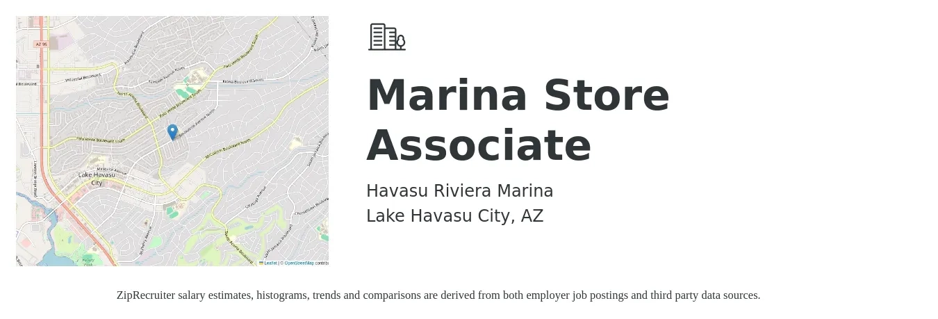 Havasu Riviera Marina job posting for a Marina Store Associate in Lake Havasu City, AZ with a salary of $15 Hourly with a map of Lake Havasu City location.