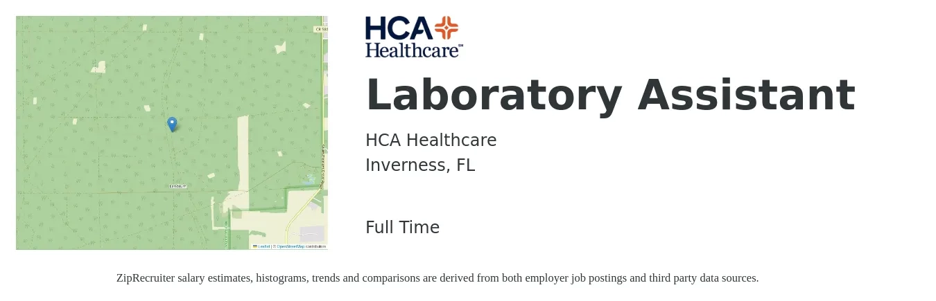 HCA Healthcare job posting for a Laboratory Assistant in Inverness, FL with a salary of $13 to $18 Hourly with a map of Inverness location.
