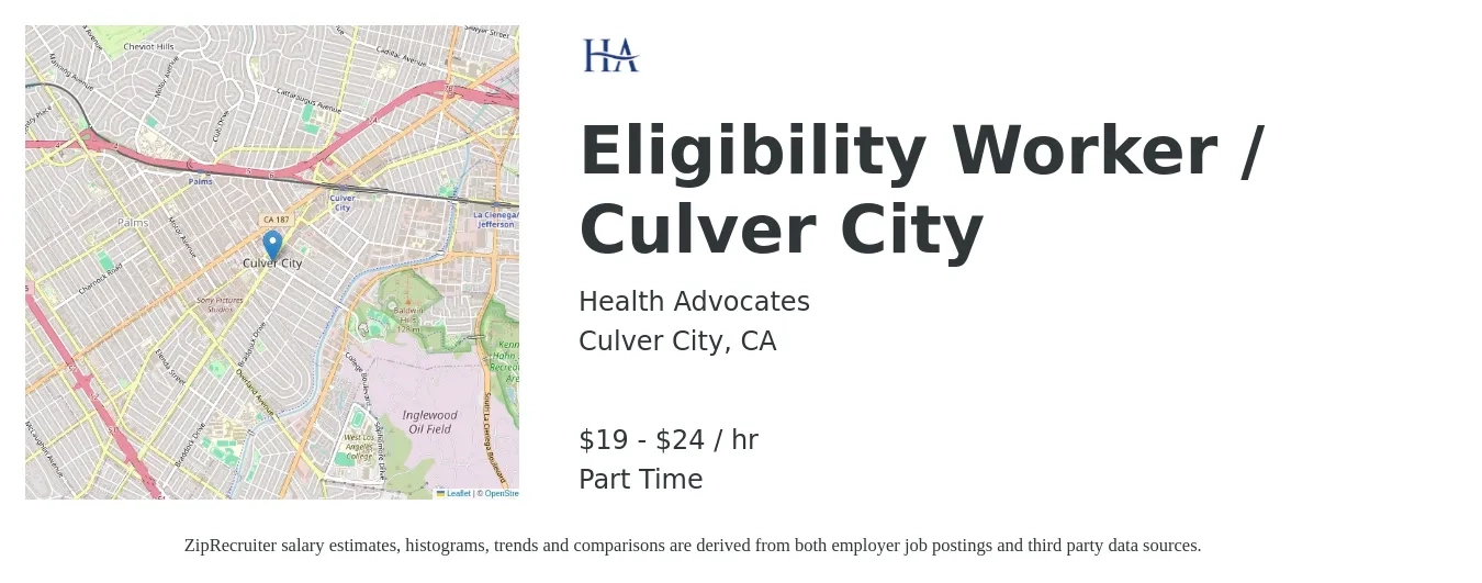 Health Advocates job posting for a Eligibility Worker / Culver City in Culver City, CA with a salary of $20 to $26 Hourly with a map of Culver City location.