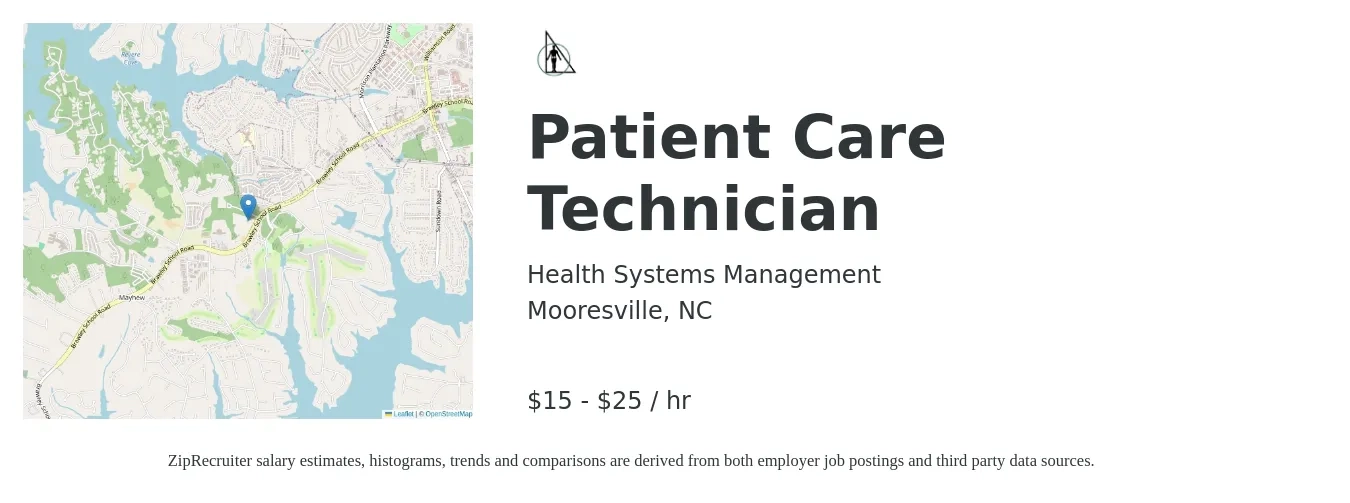 Health Systems Management job posting for a Patient Care Technician in Mooresville, NC with a salary of $16 to $26 Hourly with a map of Mooresville location.