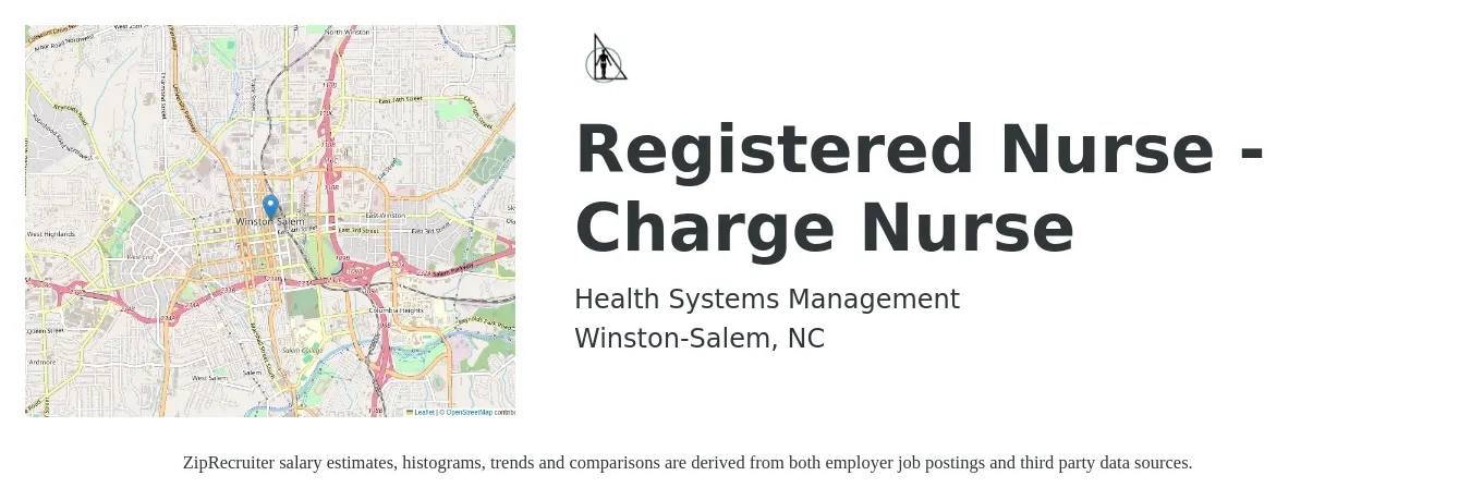 Health Systems Management job posting for a Registered Nurse - Charge Nurse in Winston-Salem, NC with a salary of $32 to $50 Hourly with a map of Winston-Salem location.