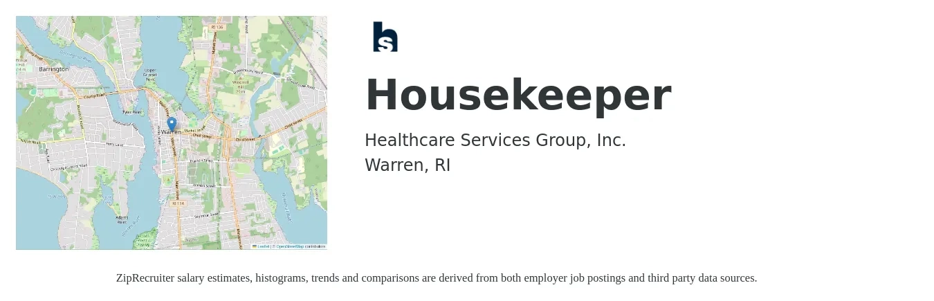 Healthcare Services Group, Inc. job posting for a Housekeeper in Warren, RI with a salary of $14 to $18 Hourly with a map of Warren location.