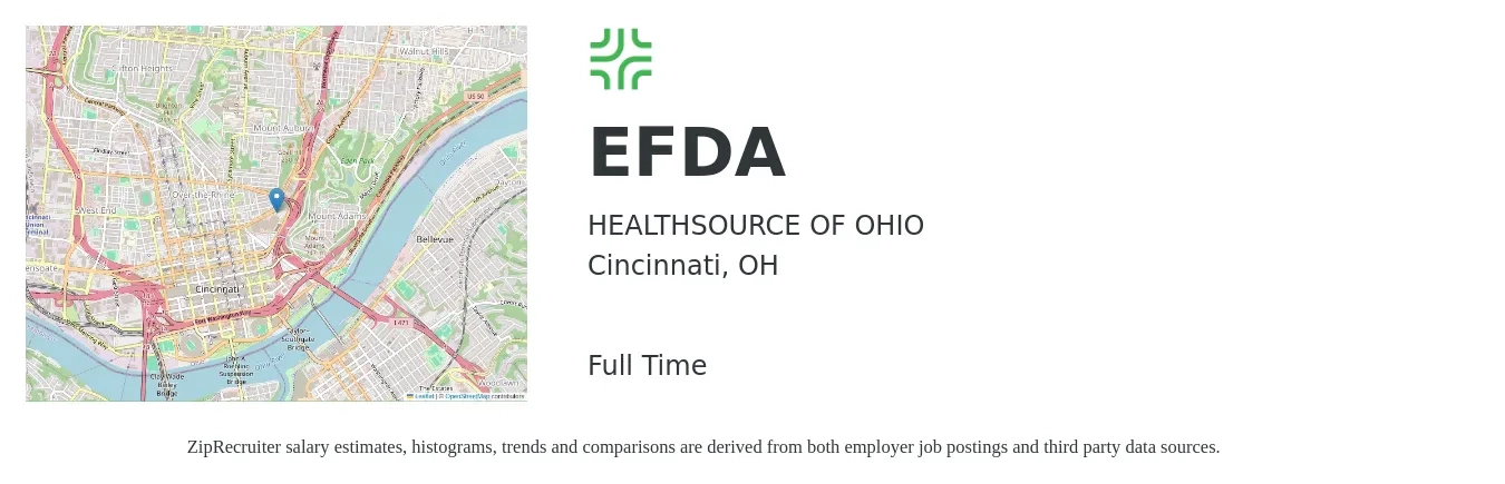 HEALTHSOURCE OF OHIO job posting for a EFDA in Cincinnati, OH with a salary of $20 to $25 Hourly with a map of Cincinnati location.