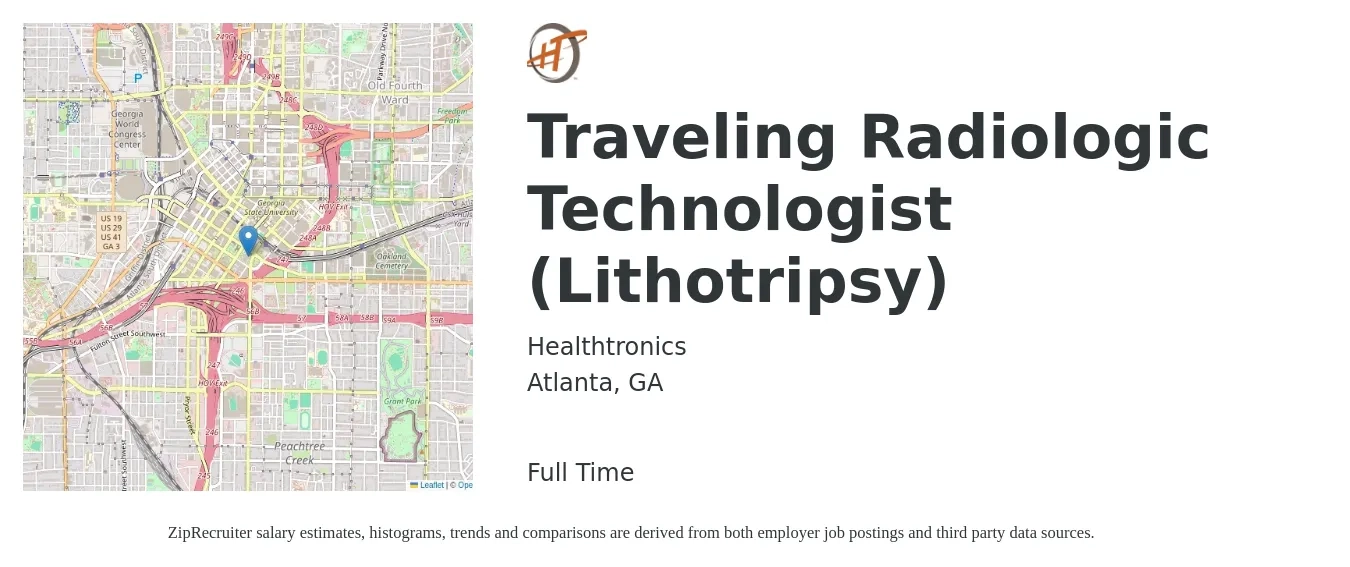 Healthtronics job posting for a Traveling Radiologic Technologist (Lithotripsy) in Atlanta, GA with a salary of $3,000 Weekly with a map of Atlanta location.