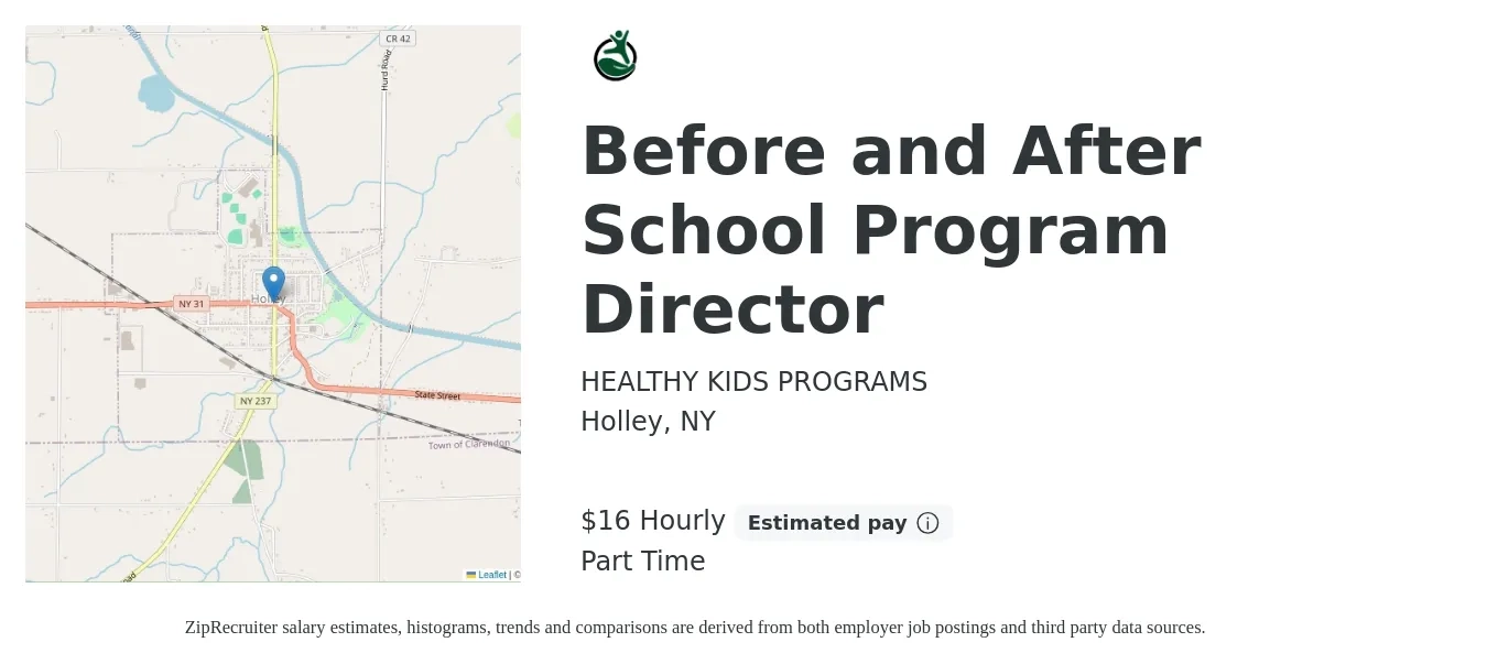 HEALTHY KIDS PROGRAMS job posting for a Before and After School Program Director in Holley, NY with a salary of $17 Hourly with a map of Holley location.