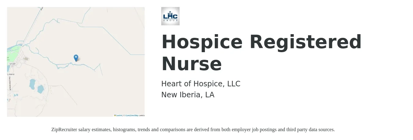 Heart of Hospice, LLc job posting for a Hospice Registered Nurse in New Iberia, LA with a salary of $59,000 Yearly with a map of New Iberia location.