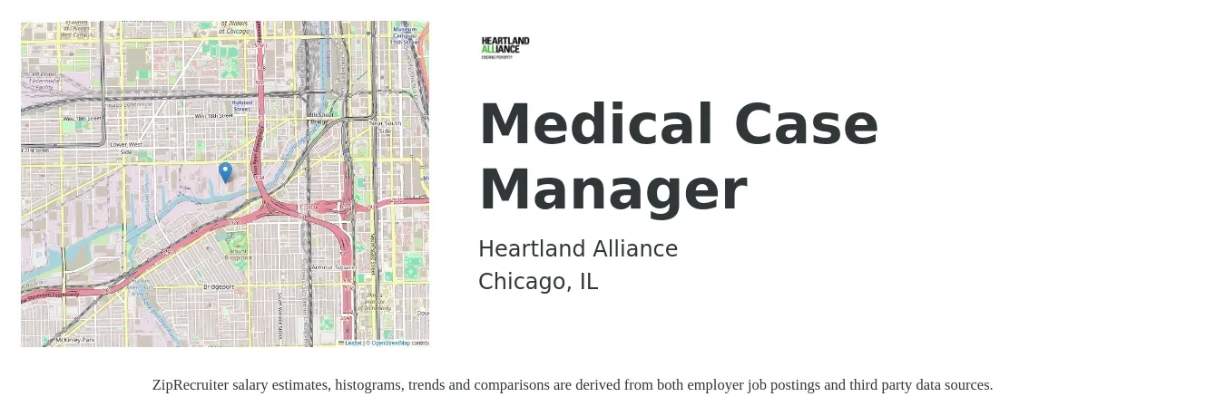 Heartland Alliance job posting for a Medical Case Manager in Chicago, IL with a salary of $23 to $34 Hourly with a map of Chicago location.