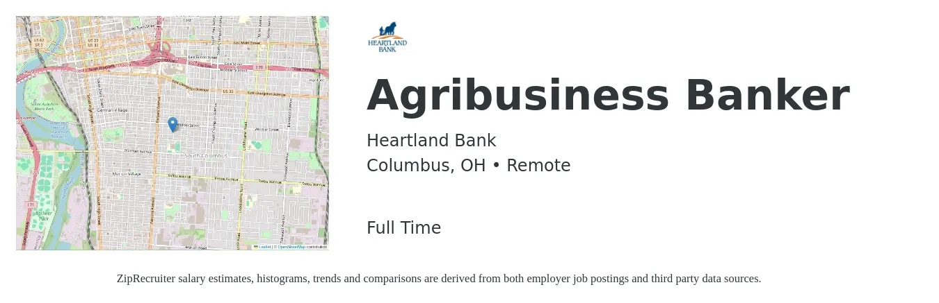 Heartland Bank job posting for a Agribusiness Banker in Columbus, OH with a salary of $18 to $22 Hourly with a map of Columbus location.