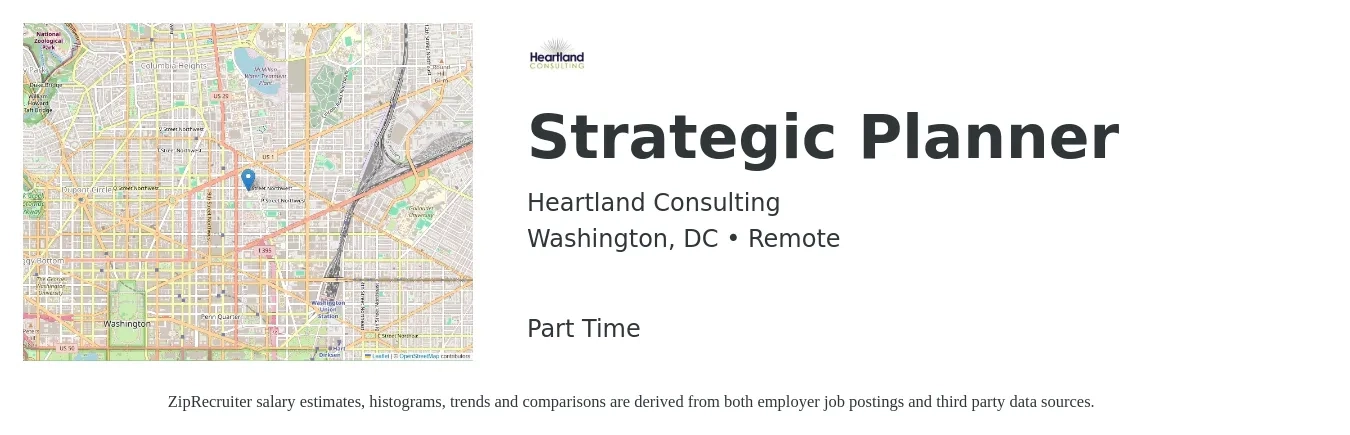 Heartland Consulting job posting for a Strategic Planner in Washington, DC with a salary of $96,300 to $137,000 Yearly with a map of Washington location.