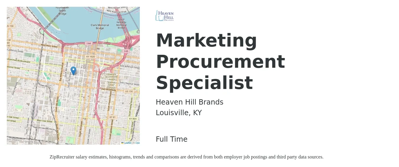 Heaven Hill Brands job posting for a Marketing Procurement Specialist in Louisville, KY with a salary of $23 to $35 Hourly with a map of Louisville location.