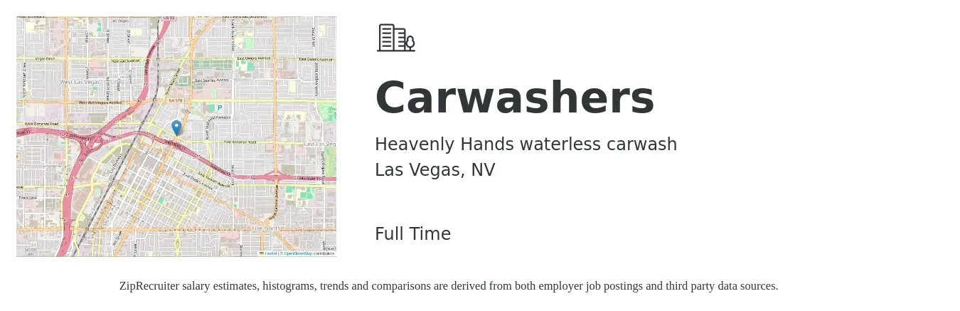 Heavenly Hands waterless carwash job posting for a Carwashers in Las Vegas, NV with a salary of $1,000 to $2,000 Weekly with a map of Las Vegas location.