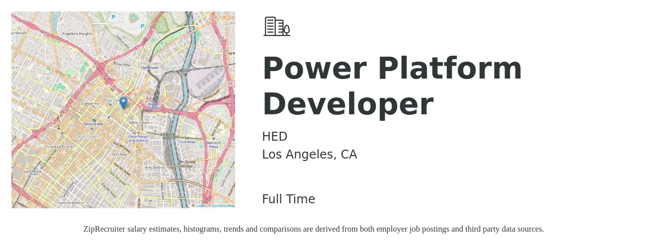 HED job posting for a Power Platform Developer in Los Angeles, CA with a salary of $48 to $68 Hourly with a map of Los Angeles location.