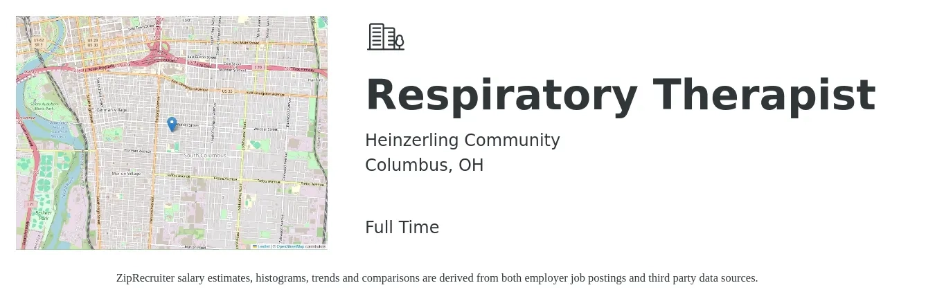 Heinzerling Community job posting for a Respiratory Therapist in Columbus, OH with a salary of $29 to $51 Hourly with a map of Columbus location.