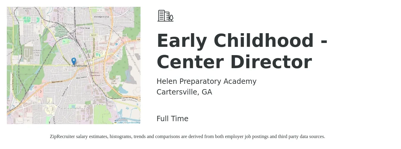 Helen Preparatory Academy job posting for a Early Childhood - Center Director in Cartersville, GA with a salary of $18 to $29 Hourly with a map of Cartersville location.