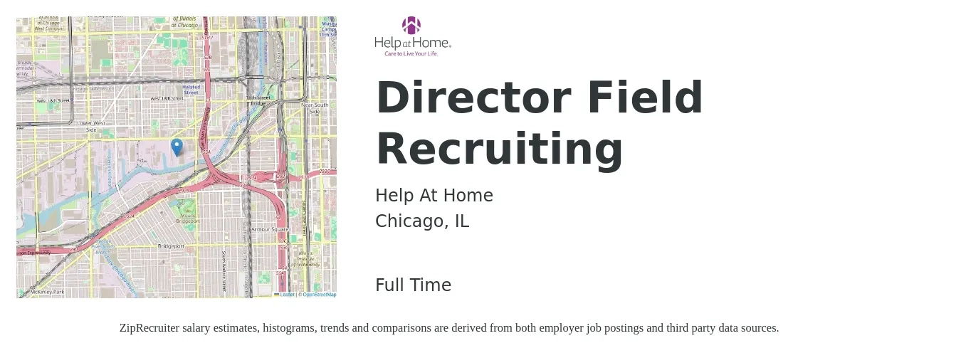 Help At Home job posting for a Director Field Recruiting in Chicago, IL with a salary of $72,700 to $128,900 Yearly with a map of Chicago location.