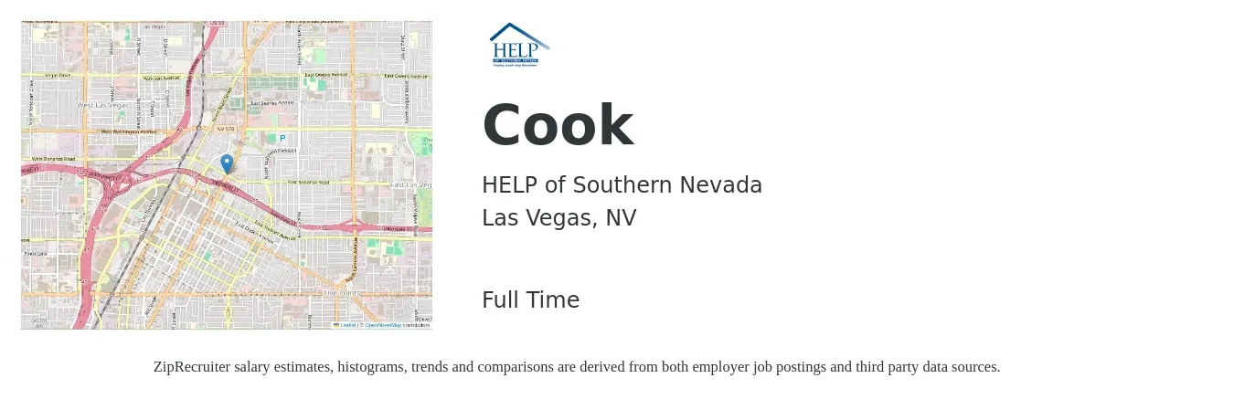 HELP of Southern Nevada job posting for a Cook in Las Vegas, NV with a salary of $13 to $17 Hourly with a map of Las Vegas location.