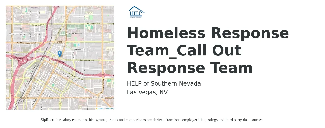 HELP of Southern Nevada job posting for a Homeless Response Team_Call Out Response Team in Las Vegas, NV with a salary of $16 to $22 Hourly with a map of Las Vegas location.