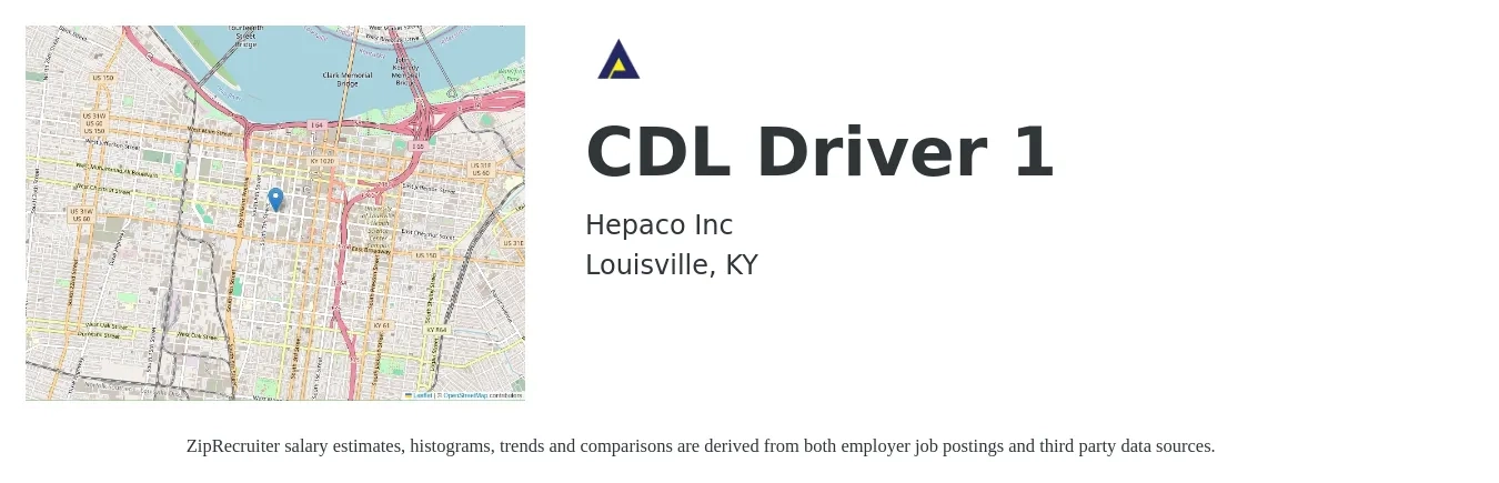 HEPACO job posting for a CDL Driver 1 in Louisville, KY with a salary of $24 to $41 Hourly with a map of Louisville location.