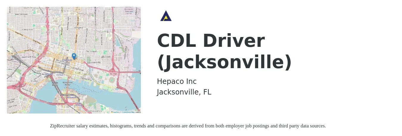 Hepaco Inc job posting for a CDL Driver (Jacksonville) in Jacksonville, FL with a salary of $23 to $40 Hourly with a map of Jacksonville location.