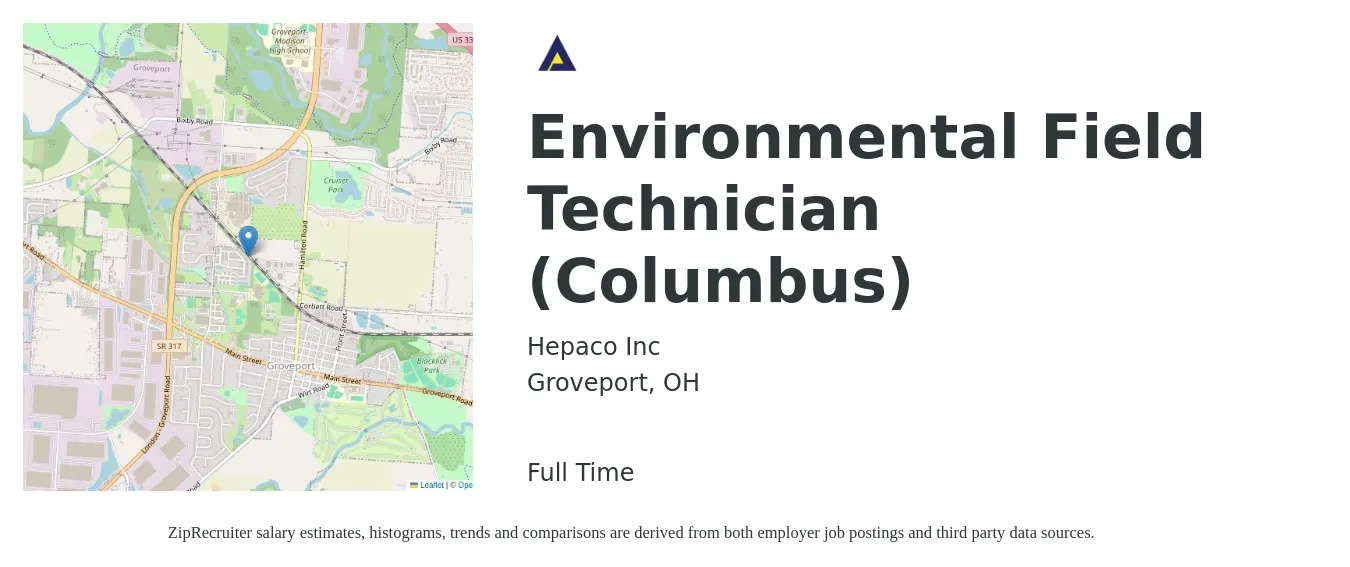 Hepaco Inc job posting for a Environmental Field Technician (Columbus) in Groveport, OH with a salary of $18 to $24 Hourly with a map of Groveport location.
