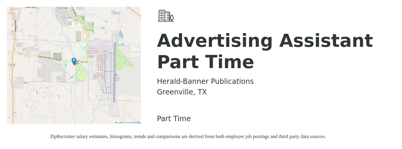Herald-Banner Publications job posting for a Advertising Assistant Part Time in Greenville, TX with a salary of $13 to $27 Hourly with a map of Greenville location.