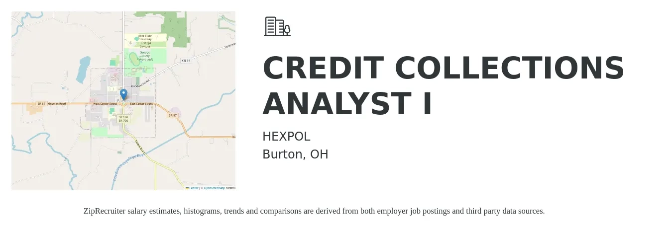 HEXPOL job posting for a CREDIT COLLECTIONS ANALYST I in Burton, OH with a salary of $21 to $29 Hourly with a map of Burton location.