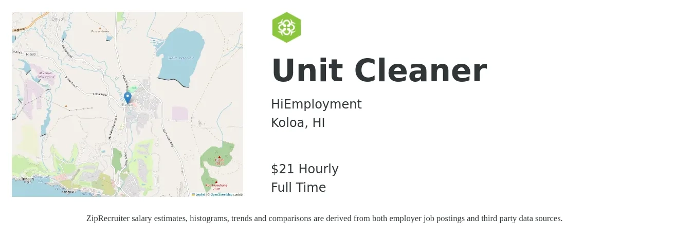 HiEmployment job posting for a Unit Cleaner in Koloa, HI with a salary of $23 Hourly with a map of Koloa location.