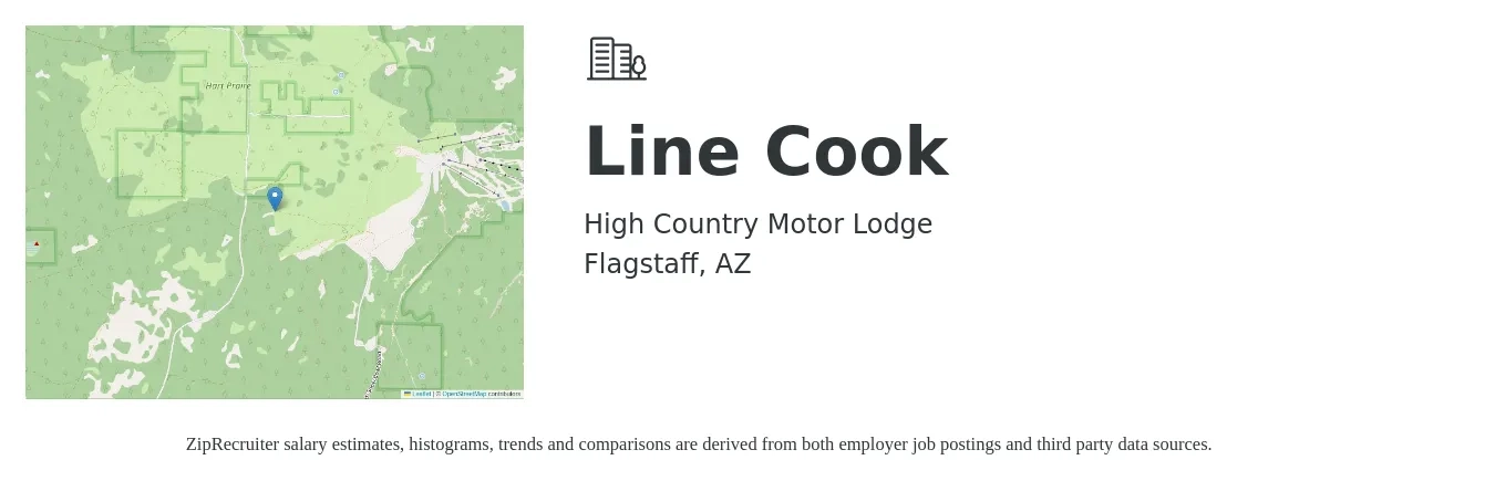High Country Motor Lodge job posting for a Line Cook in Flagstaff, AZ with a salary of $16 to $20 Hourly with a map of Flagstaff location.