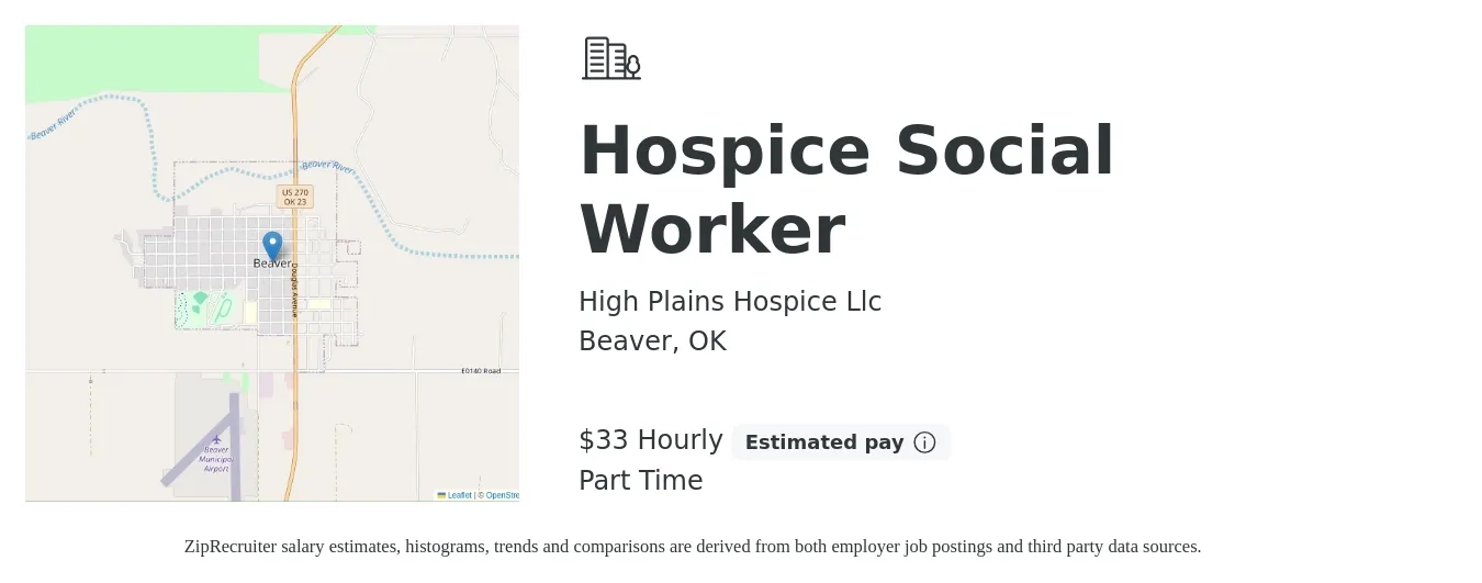 High Plains Hospice Llc job posting for a Hospice Social Worker in Beaver, OK with a salary of $35 Hourly with a map of Beaver location.