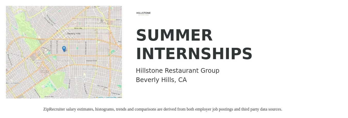 Hillstone Restaurant Group job posting for a SUMMER INTERNSHIPS in Beverly Hills, CA with a salary of $17 to $20 Hourly with a map of Beverly Hills location.