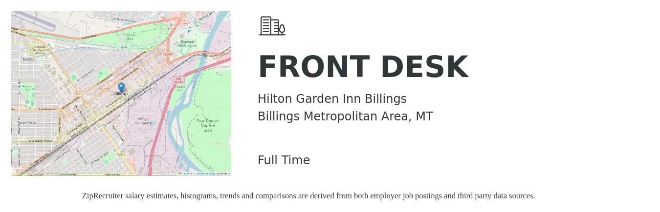 Hilton Garden Inn Billings job posting for a FRONT DESK in Billings Metropolitan Area, MT with a salary of $16 Yearly with a map of Billings Metropolitan Area location.