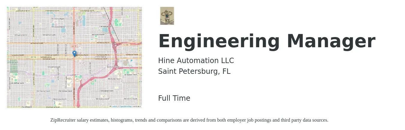 Hine Automation LLC job posting for a Engineering Manager in Saint Petersburg, FL with a salary of $107,700 to $159,900 Yearly with a map of Saint Petersburg location.