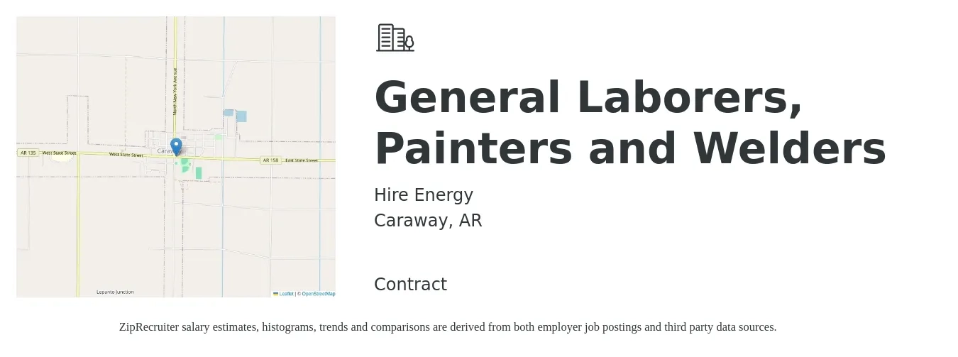 Hire Energy job posting for a General Laborers, Painters and Welders in Caraway, AR with a salary of $14 to $17 Hourly with a map of Caraway location.